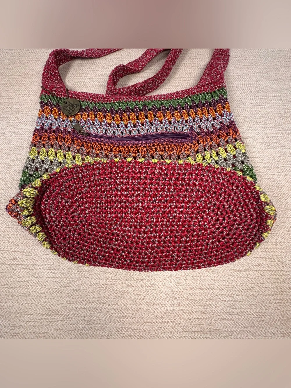 The Sak Originals Multicolor Knit Crochet Crossbody Hobo Bag Striped